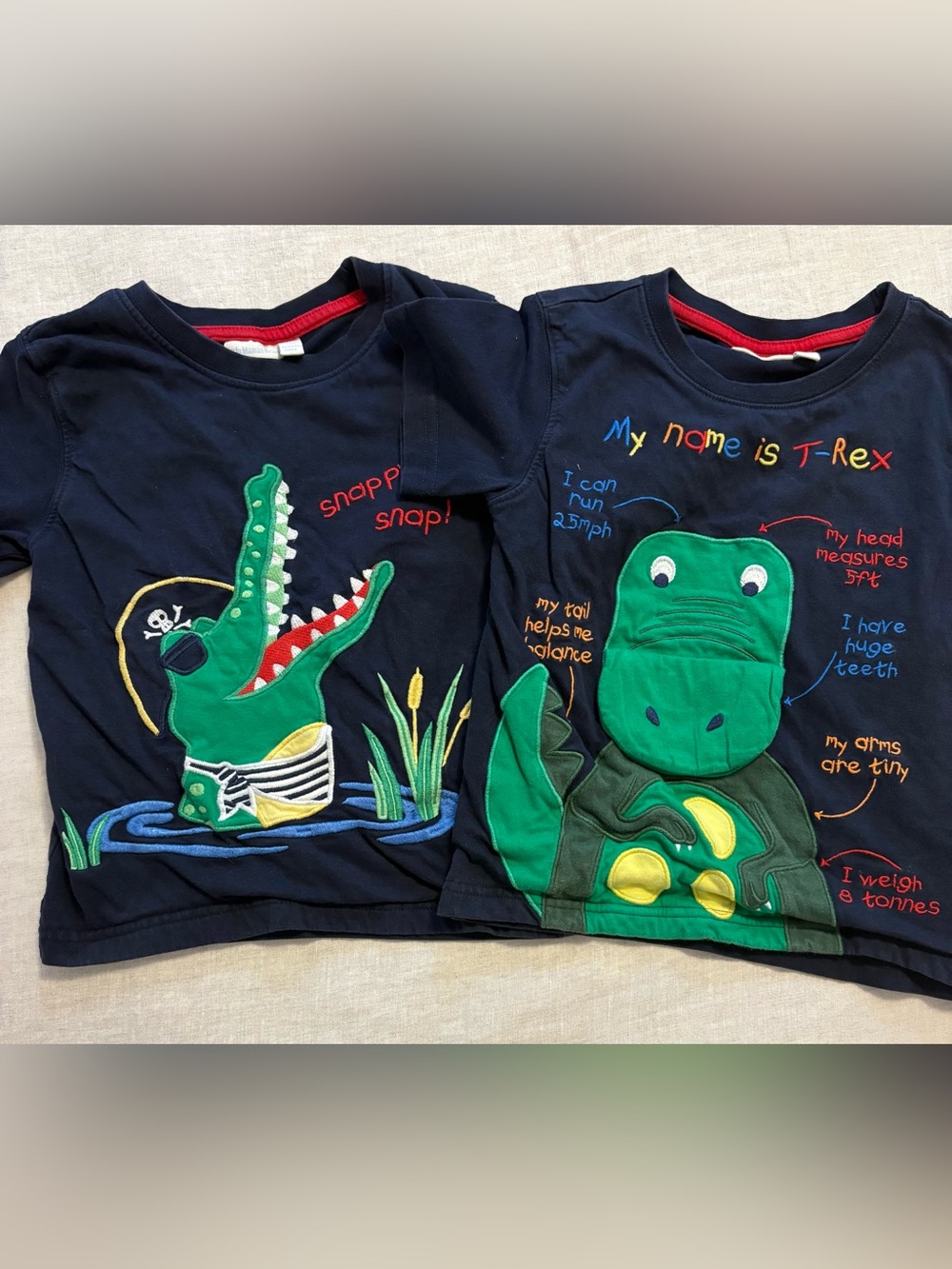 JoJo Maman Bebe Boys 4-5Y Applique T-Shirt Bundle Gator T-Rex Lift Flap